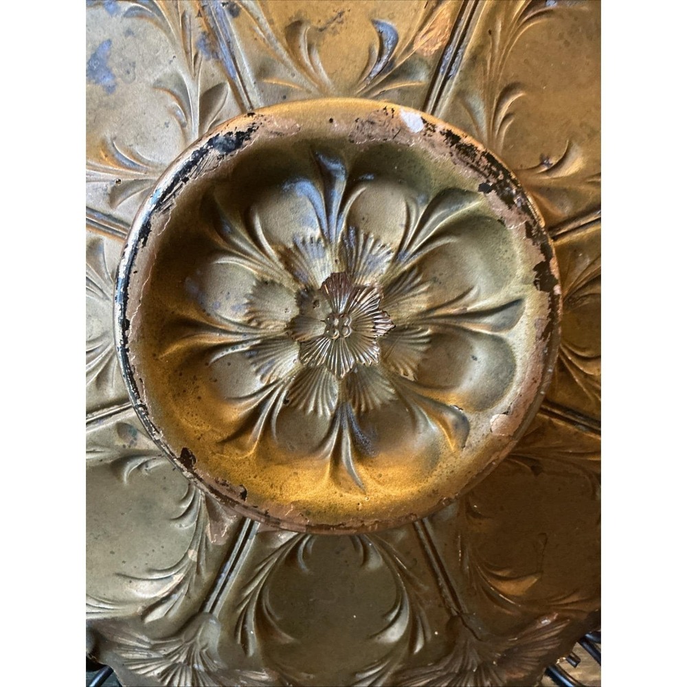 10.5" Antique Goofus Glass Sawtooth Edge Plate Red Gold Roses - Picture 14 of 14